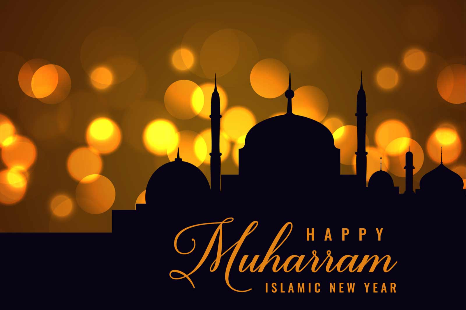 A silhouette of a city with a sunset and a mosque