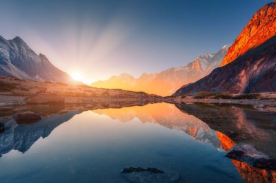 mountains with illuminated peaks