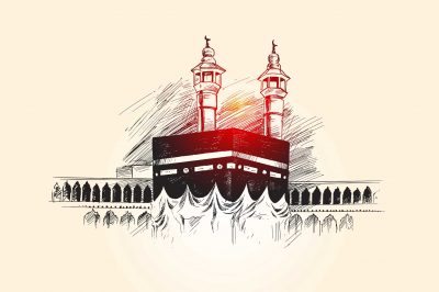 Holy Kaaba in Mecca Saudi Arabia, Hand Drawn