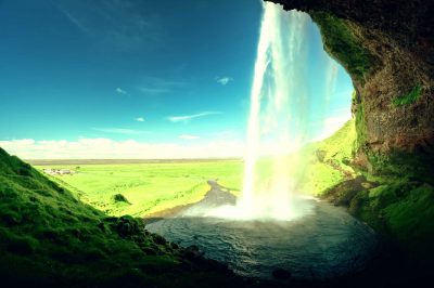 Seljalandfoss waterfall in summer time