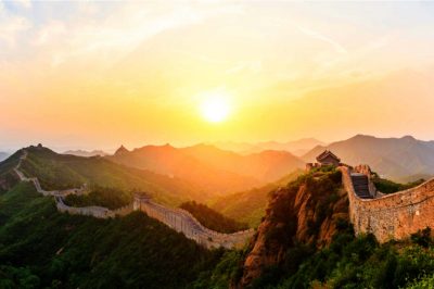 The Great Wall of China at sunrise,panoramic view